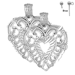 Sterling Silver 20mm Heart Earrings (White or Yellow Gold Plated)