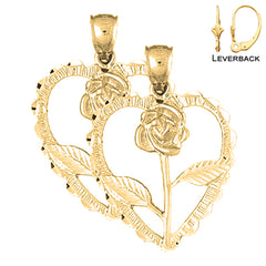 14K or 18K Gold Heart With Rose Earrings