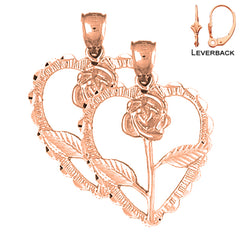 14K or 18K Gold Heart With Rose Earrings