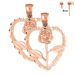 14K or 18K Gold Heart With Rose Earrings