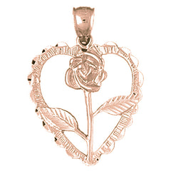 10K, 14K or 18K Gold Heart With Rose Pendant