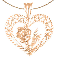 14K or 18K Gold Heart With Rose Pendant