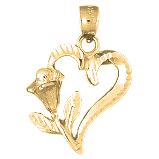 10K, 14K or 18K Gold Heart With Rose Pendant