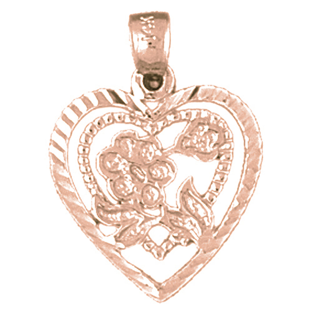 14K or 18K Gold Heart With Rose Pendant