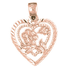 14K or 18K Gold Heart With Rose Pendant