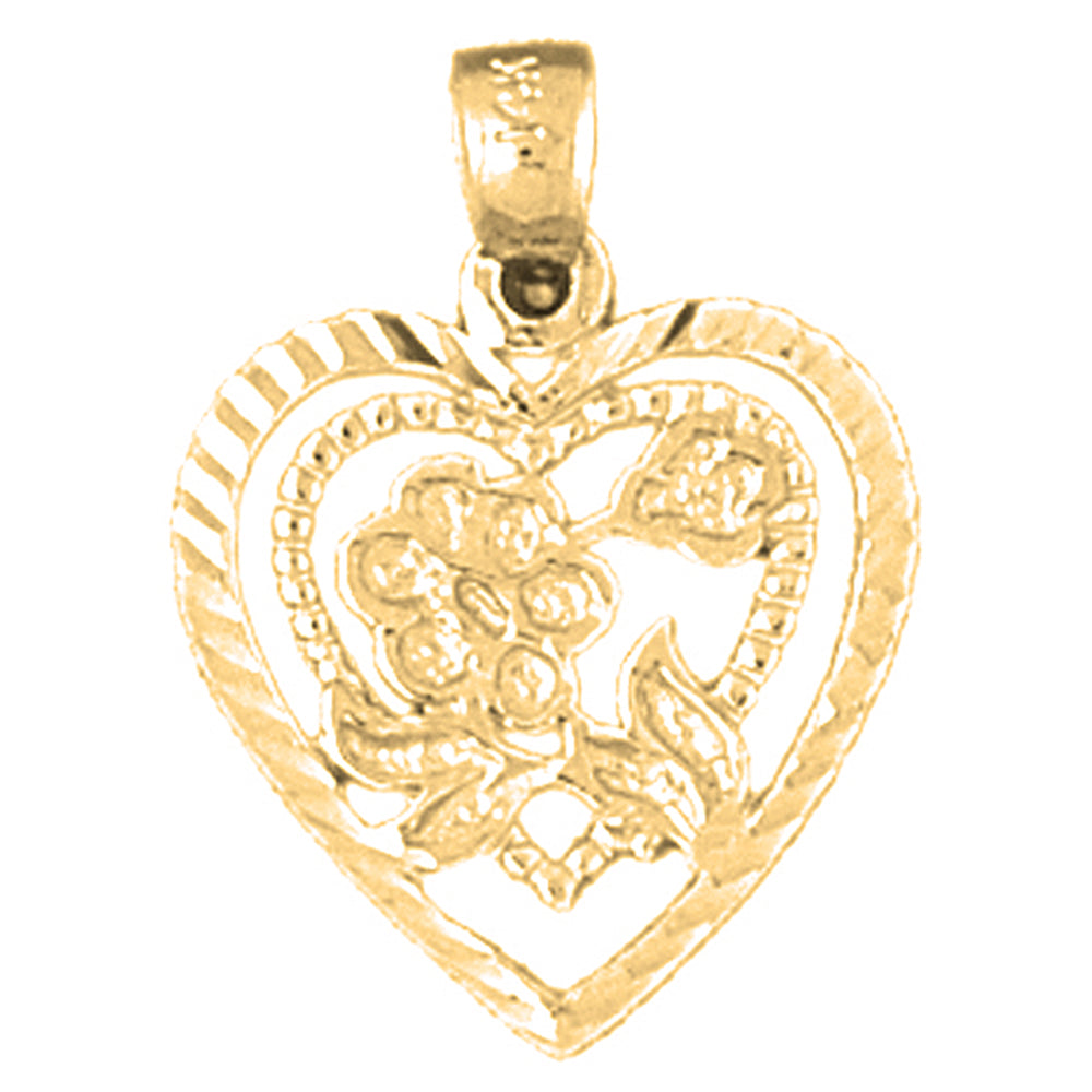 14K or 18K Gold Heart With Rose Pendant