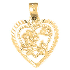 14K or 18K Gold Heart With Rose Pendant