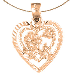 14K or 18K Gold Heart With Rose Pendant