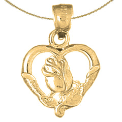 14K or 18K Gold Heart With Rose Pendant