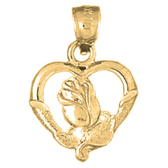 14K or 18K Gold Heart With Rose Pendant