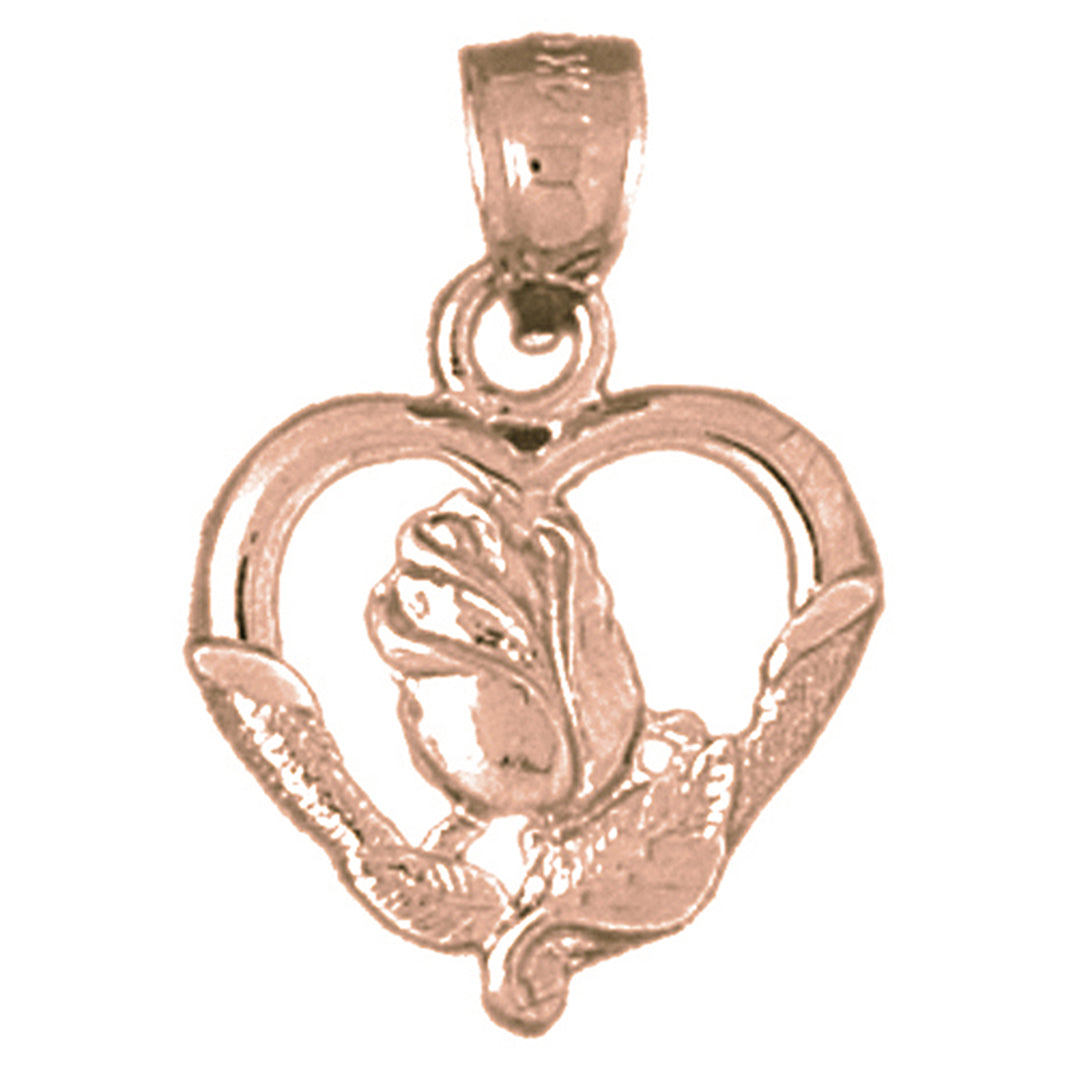 14K or 18K Gold Heart With Rose Pendant