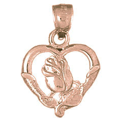 14K or 18K Gold Heart With Rose Pendant