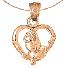 14K or 18K Gold Heart With Rose Pendant