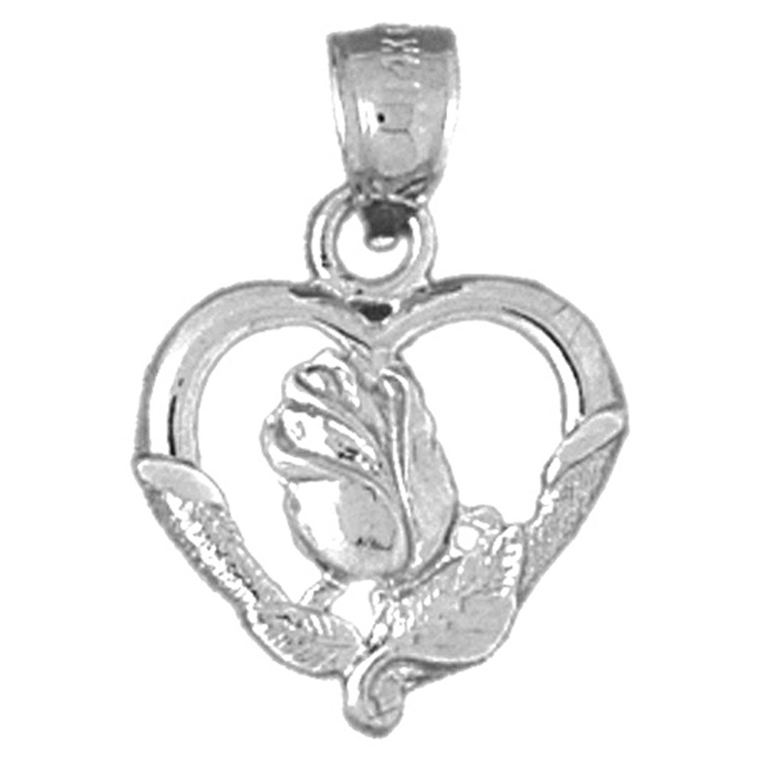 14K or 18K Gold Heart With Rose Pendant