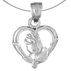 14K or 18K Gold Heart With Rose Pendant