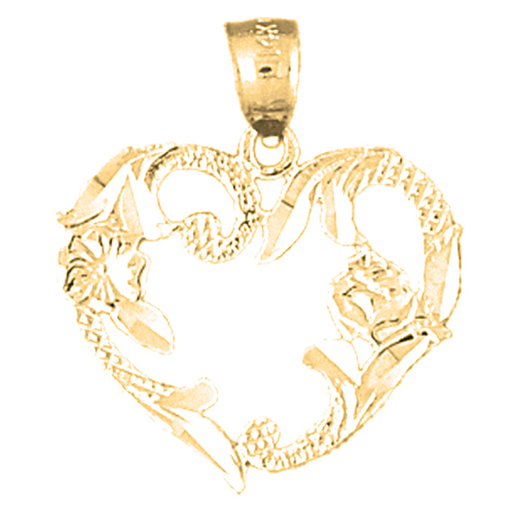 14K or 18K Gold Heart With Rose Pendant