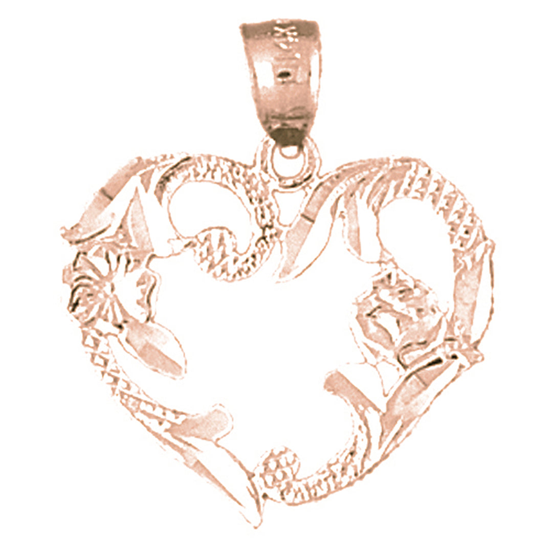 14K or 18K Gold Heart With Rose Pendant