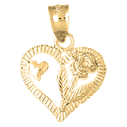 14K or 18K Gold Heart With Rose Pendant