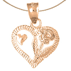 14K or 18K Gold Heart With Rose Pendant