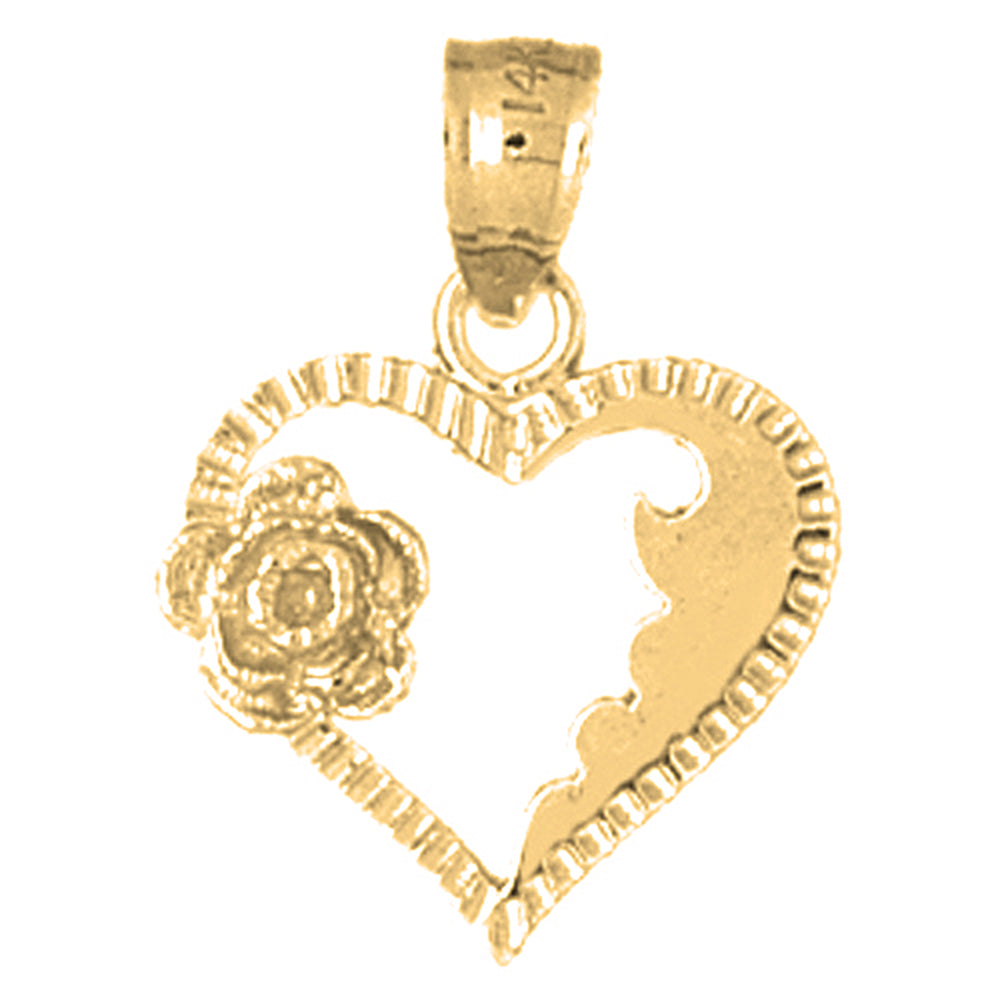 14K or 18K Gold Heart With Rose Pendant