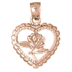 14K or 18K Gold Heart With Rose Pendant