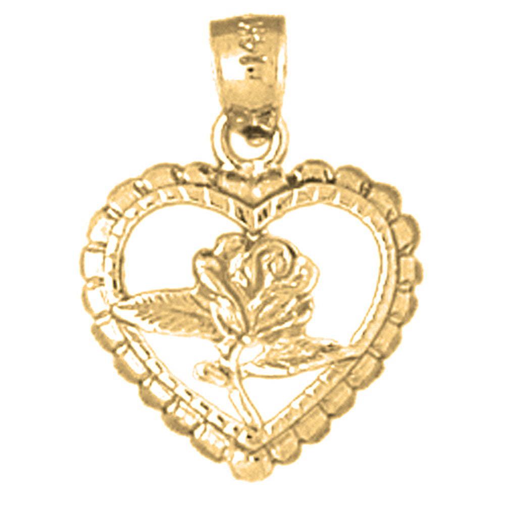 14K or 18K Gold Heart With Rose Pendant