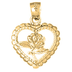 14K or 18K Gold Heart With Rose Pendant