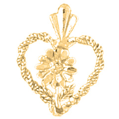 14K or 18K Gold Heart With Rose Pendant