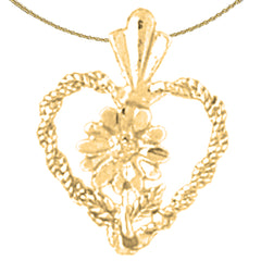 14K or 18K Gold Heart With Rose Pendant