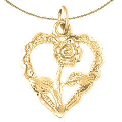 14K or 18K Gold Heart With Rose Pendant