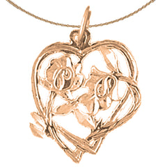 14K or 18K Gold Heart With Rose Pendant