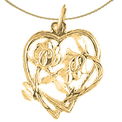 14K or 18K Gold Heart With Rose Pendant