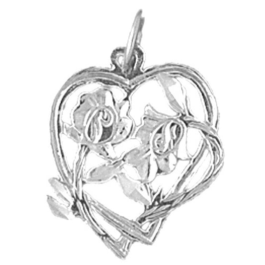 14K or 18K Gold Heart With Rose Pendant