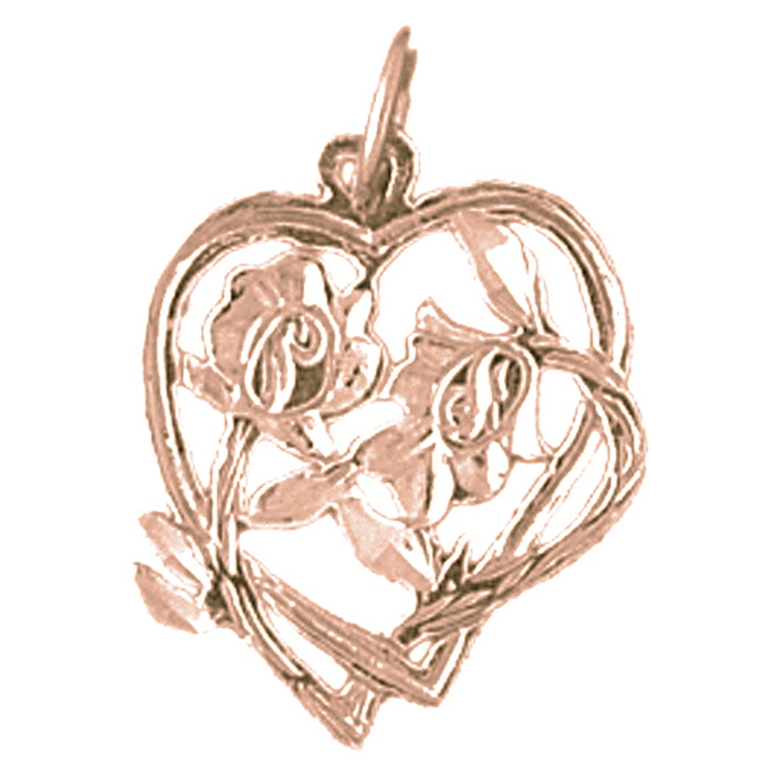 14K or 18K Gold Heart With Rose Pendant