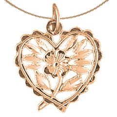 14K or 18K Gold Heart With Rose Pendant