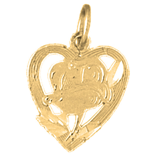 14K or 18K Gold Heart With Flower Pendant