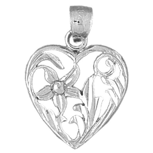 14K or 18K Gold Heart With Rose Pendant