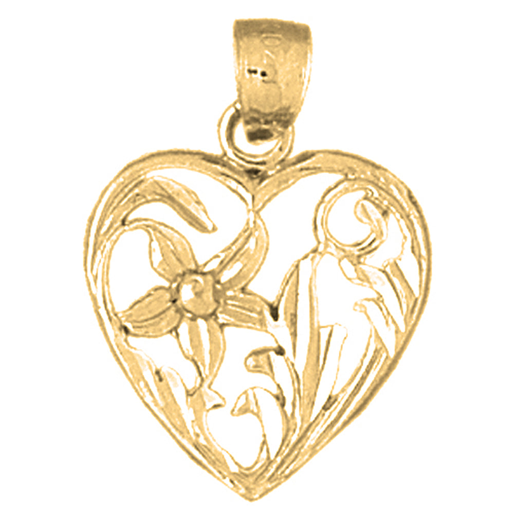 14K or 18K Gold Heart With Rose Pendant