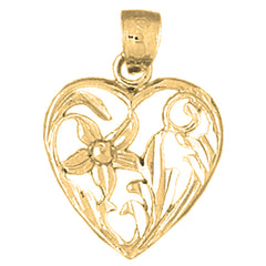 14K or 18K Gold Heart With Rose Pendant