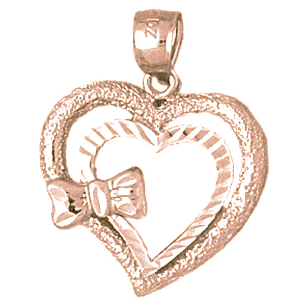 14K or 18K Gold Heart With Bow Pendant