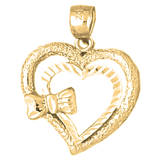 14K or 18K Gold Heart With Bow Pendant