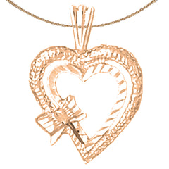 14K or 18K Gold Heart With Bow Pendant