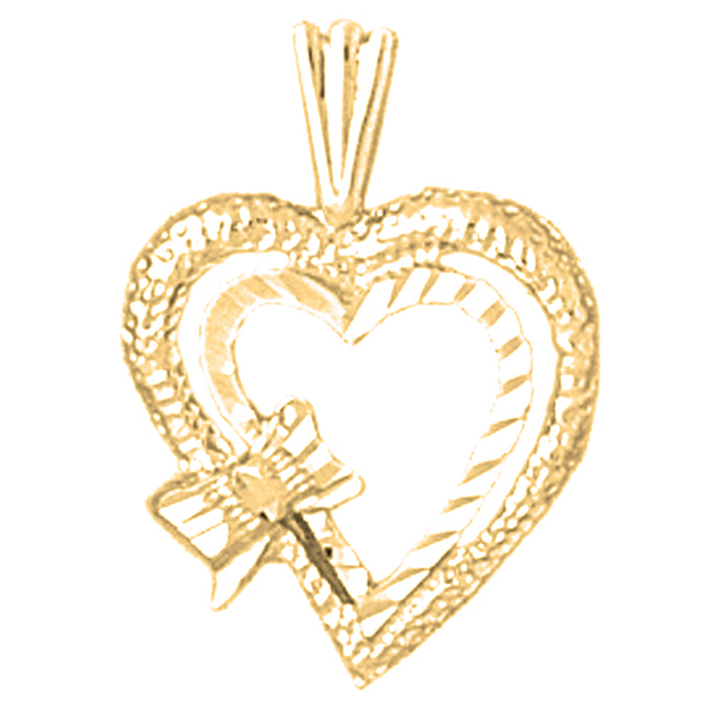 14K or 18K Gold Heart With Bow Pendant