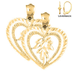 Pendientes de corazón de plata de ley de 23 mm (chapados en oro blanco o amarillo)