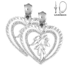 Pendientes de corazón de plata de ley de 23 mm (chapados en oro blanco o amarillo)