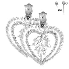 Pendientes de corazón de plata de ley de 23 mm (chapados en oro blanco o amarillo)