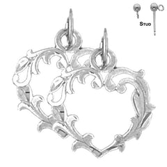 Pendientes de corazón de plata de ley de 17 mm (chapados en oro blanco o amarillo)