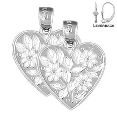 Pendientes de corazón de plata de ley de 20 mm (chapados en oro blanco o amarillo)