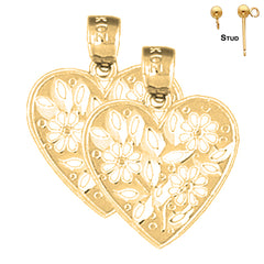 Pendientes de corazón de plata de ley de 20 mm (chapados en oro blanco o amarillo)