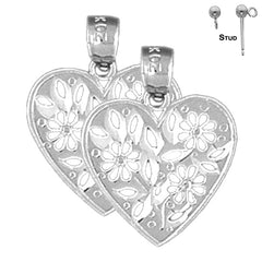 Pendientes de corazón de plata de ley de 20 mm (chapados en oro blanco o amarillo)